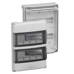 Kleinverteiler, grau, Schutzart IP65, 24 Teilungseinheiten, Schlagfestigkeit IK08, Schutzklasse II, Bemessungsspannung 400V AC, halogenfrei Spelsberg 73432401