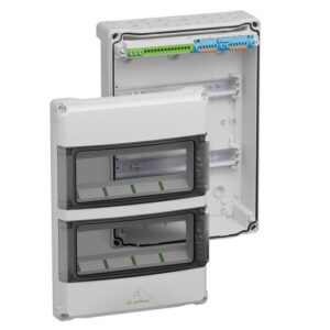 Kleinverteiler, grau, Schutzart IP65, 24 Teilungseinheiten, Schlagfestigkeit IK08, Schutzklasse II, Bemessungsspannung 400V AC, halogenfrei Spelsberg 73442401