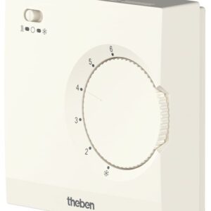 Elektronischer AP-Raumthermostat, Temperaturregelung über Stellrad, externe Temperaturabsenkung möglich, Schalter Ein/Aus/Kühlen Theben 7080003